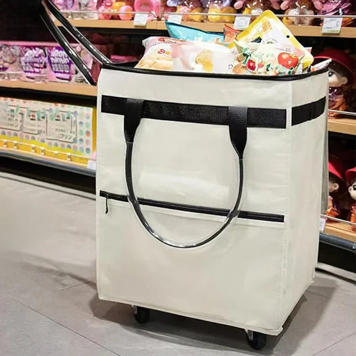 Praktisk shoppingväska med hjul. Fällbar design & stor kapacitet för livsmedelstransport.