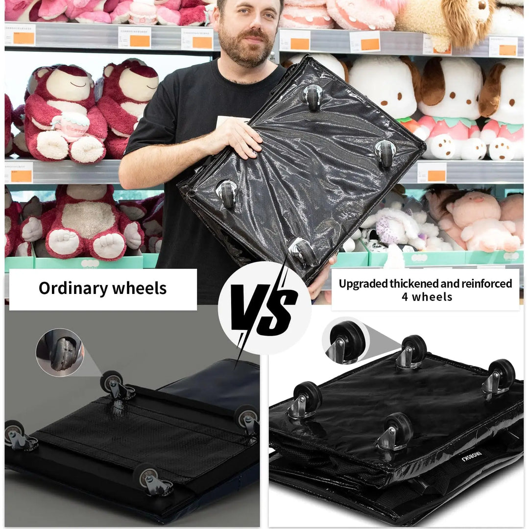 Vikbar transportväska med hjul. Unisex design & återanvändbar för alla dina inköp.