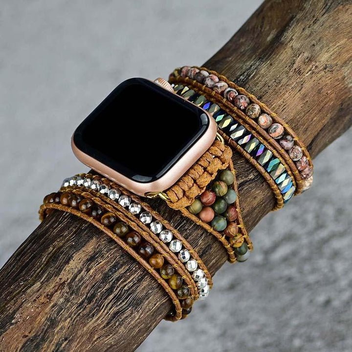 Tigeröga Apple Watch-armband, unisex, för styrka & spiritualitet. Ädelstensarmband.