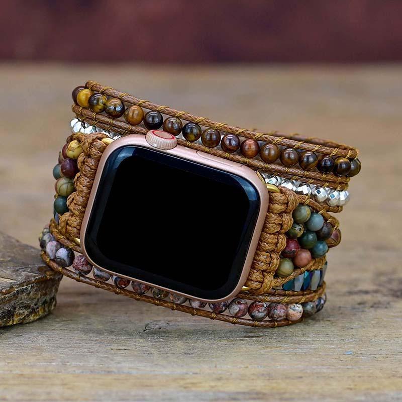Elegant tigeröga Apple Watch-armband, unisex, ett stiligt smycke för handleden.