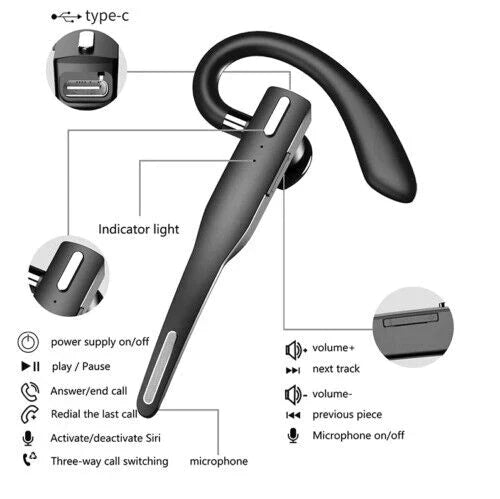 Trådlöst Bluetooth 5.1 headset, handsfree och bekvämt för alla typer av kommunikation.