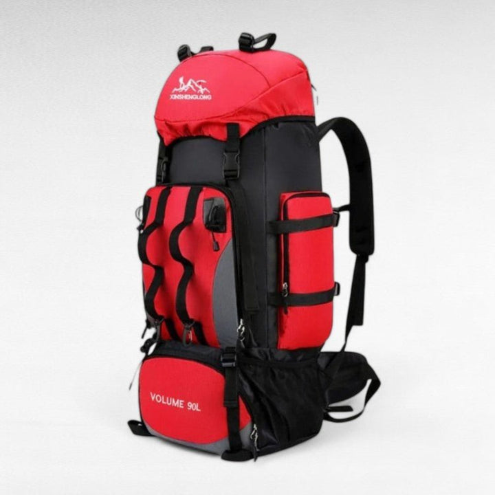 Stor 90L vattentät ryggsäck för vandring och outdoor-äventyr. Rymlig packning för camping och resor.