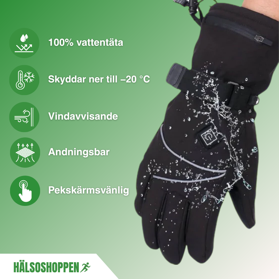 Elektriska vinterhandskar med uppladdningsbar värme håller händerna varma i snö och kyla. Unisex modell.