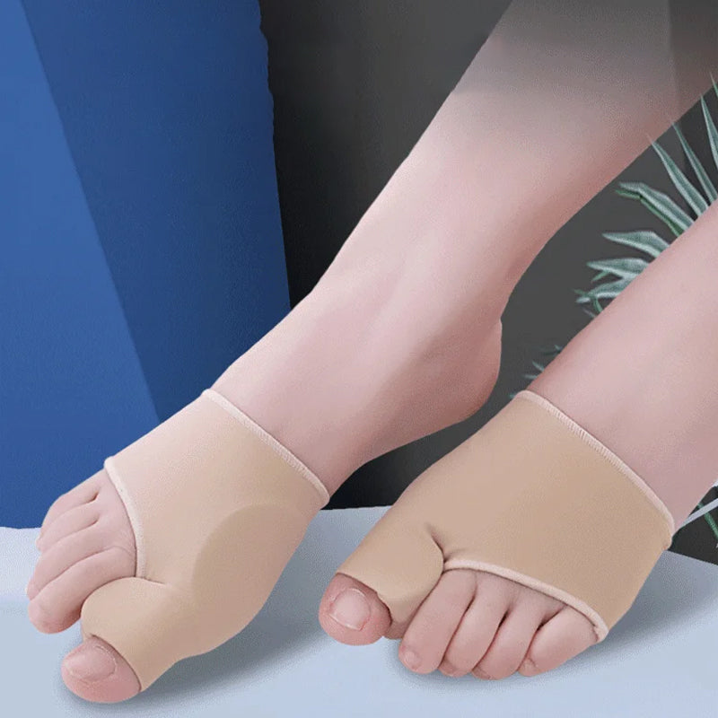 Unisex Valgus-tåskydd med silikonkuddar, beige färg, fotvårdsskydd för smärtlindring och förbättrad gångställning.