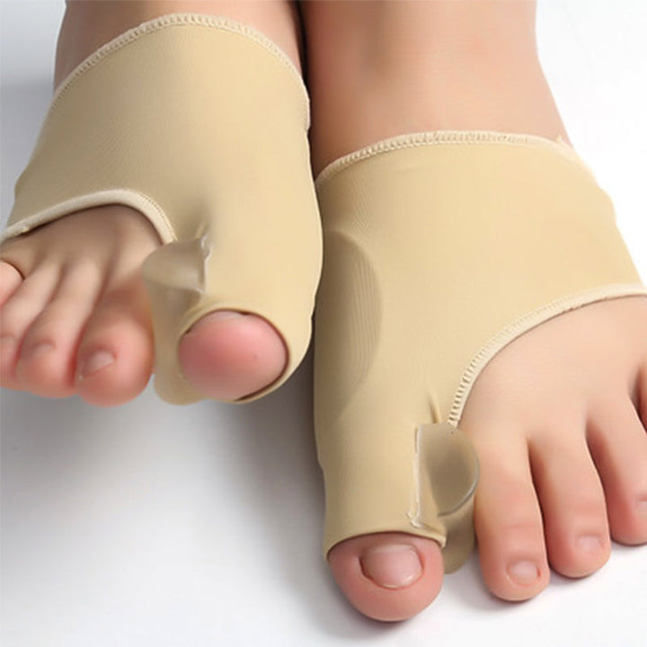 Unisex Valgus-tåskydd med silikonkuddar, beige färg, fotvårdsskydd för smärtlindring och förbättrad gångställning.