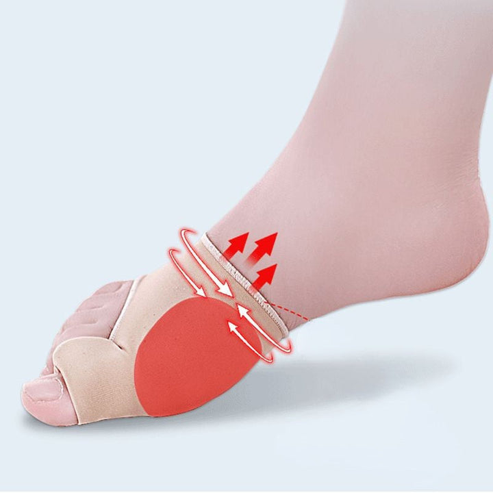 Unisex Valgus-tåskydd med silikonkuddar, beige färg, fotvårdsskydd för smärtlindring och förbättrad gångställning.