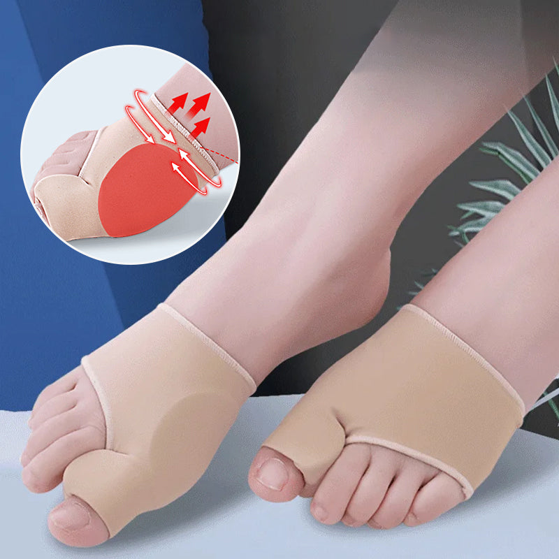 Unisex Valgus-tåskydd med silikonkuddar, beige färg, fotvårdsskydd för smärtlindring och förbättrad gångställning.