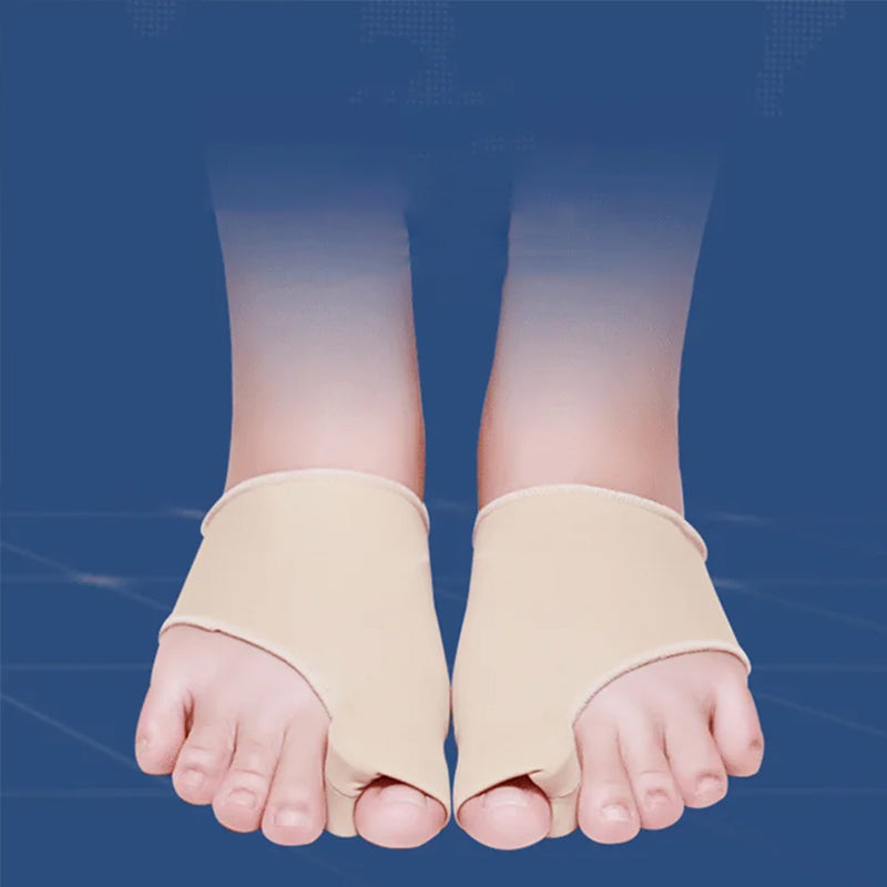 Unisex Valgus-tåskydd med silikonkuddar, beige färg, fotvårdsskydd för smärtlindring och förbättrad gångställning.