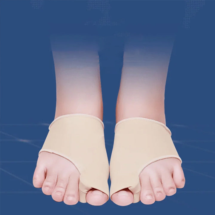 Unisex Valgus-tåskydd med silikonkuddar, beige färg, fotvårdsskydd för smärtlindring och förbättrad gångställning.