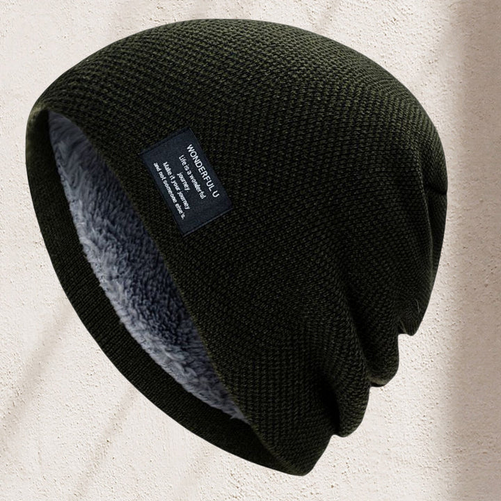 "Unisex varm stickad mössa, termisk fodring, mjuk akrylfiber, i färgen mörkgrå, för utomhusaktiviteter."