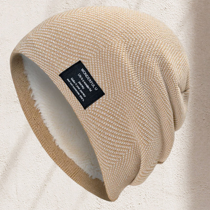 "Unisex varm stickad mössa, termisk fodring, mjuk akrylfiber, i färgen mörkgrå, för utomhusaktiviteter."
