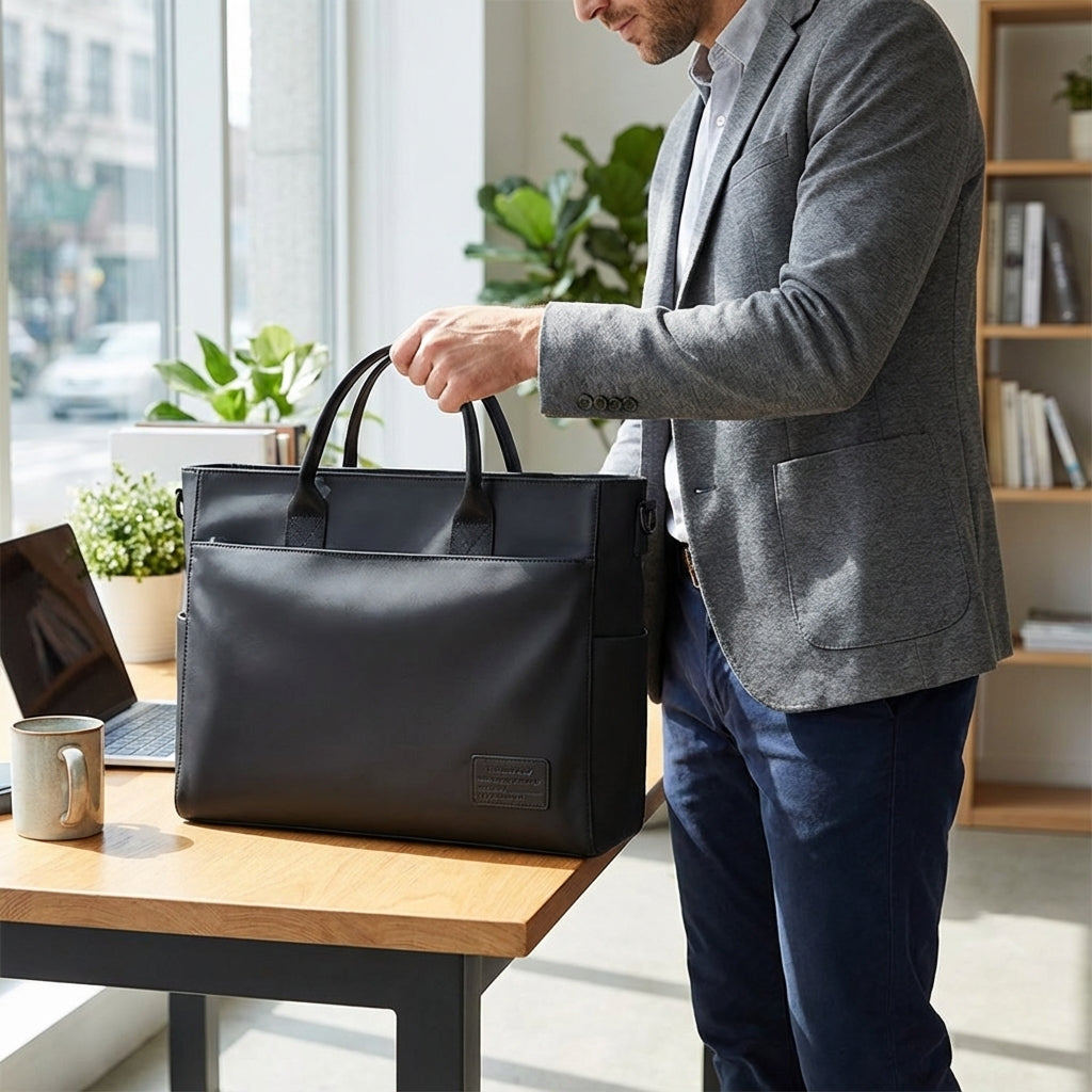 Unisex vattenavvisande laptop-axelväska. Stilren design för skyddad transport av bärbar dator och dokument.