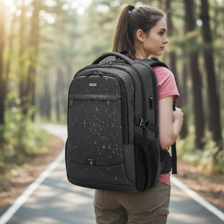 Unisex vattentät laptopväska för 15.6" laptop med USB-laddning, perfekt för pendling och resa.