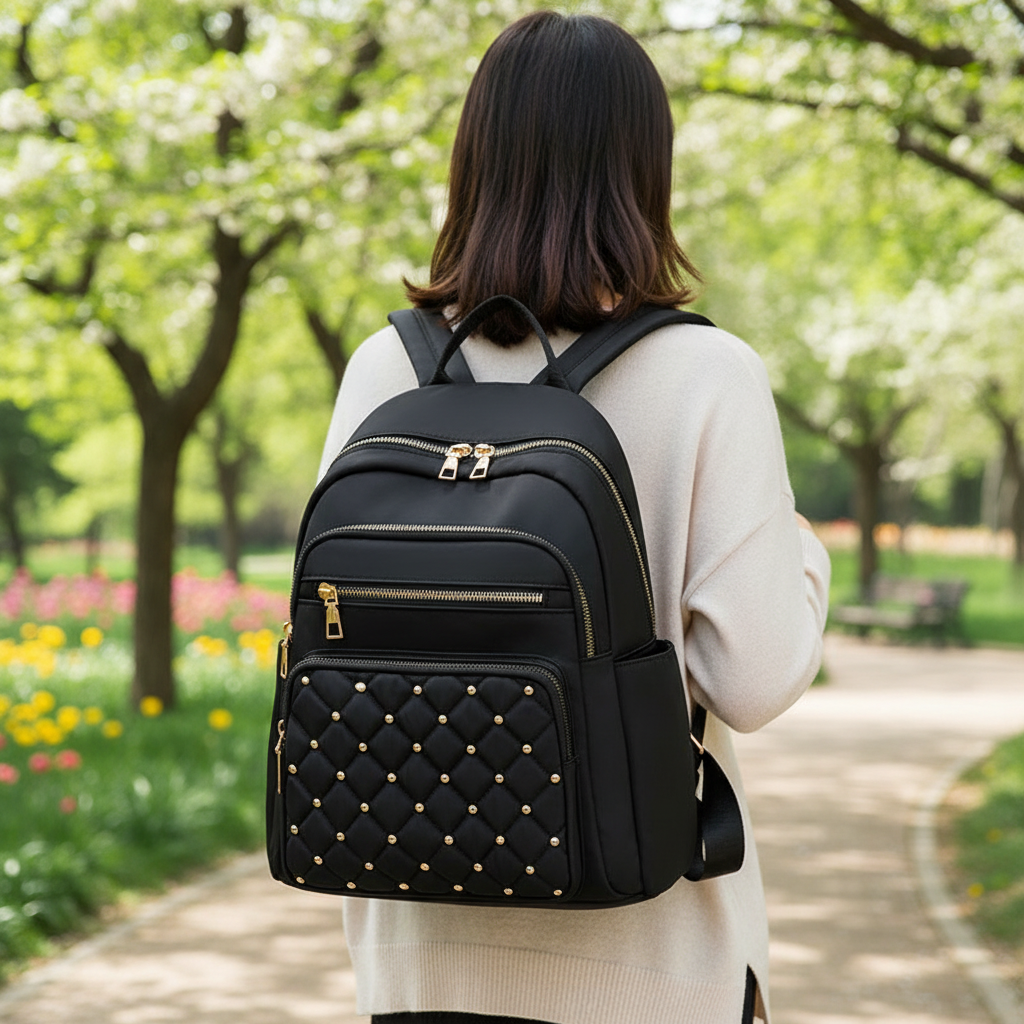 Unisex vattentät ryggsäck i nylon. Stilren och rymlig vardagsväska, perfekt för skola, jobb och resor.