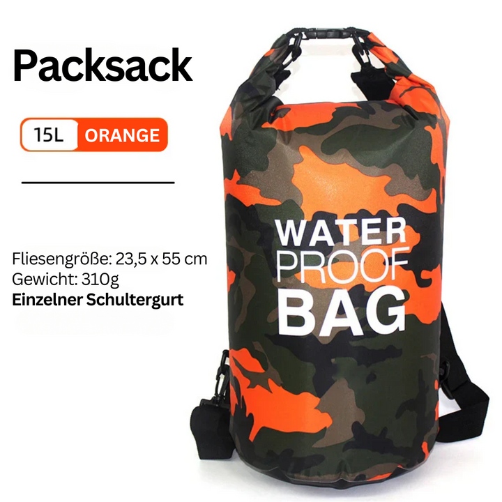 Vattentät drybag ryggsäck med smart förvaring för utomhus- och vattensporter.
