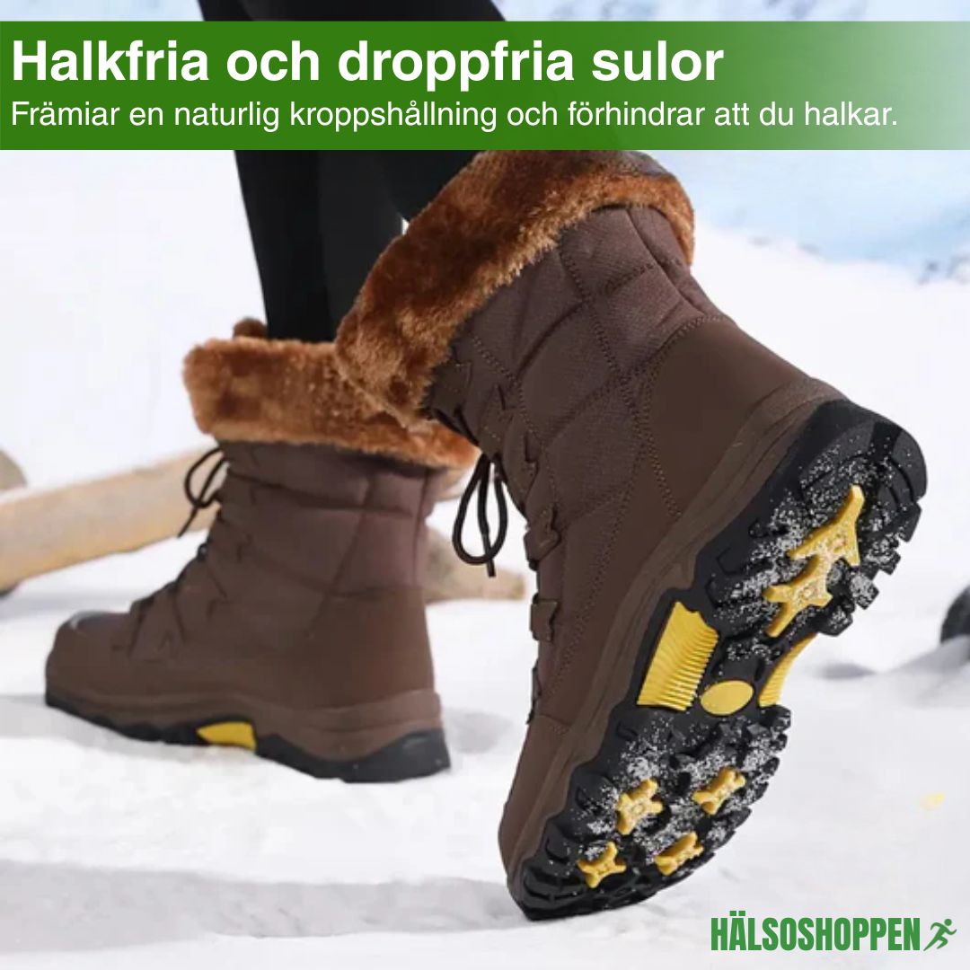 Bruna unisex vattentäta stövlar för höst och vinter. Isolerade snöskor som håller fötterna torra och varma.