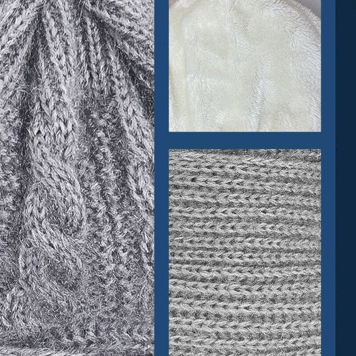 "Unisex vindtät mössa och halsduk i beige polyester, stiliga och funktionella för kalla vinterdagar. One size."