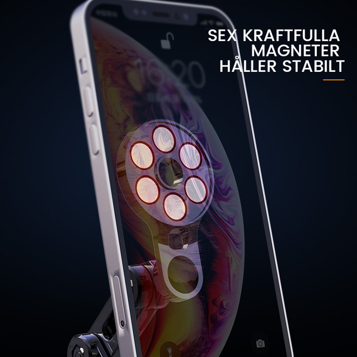 Universal 360° biltelefonhållare, magnetiskt fäste, stilren design, säker montering, zinklegering, smartphone kompatibel.