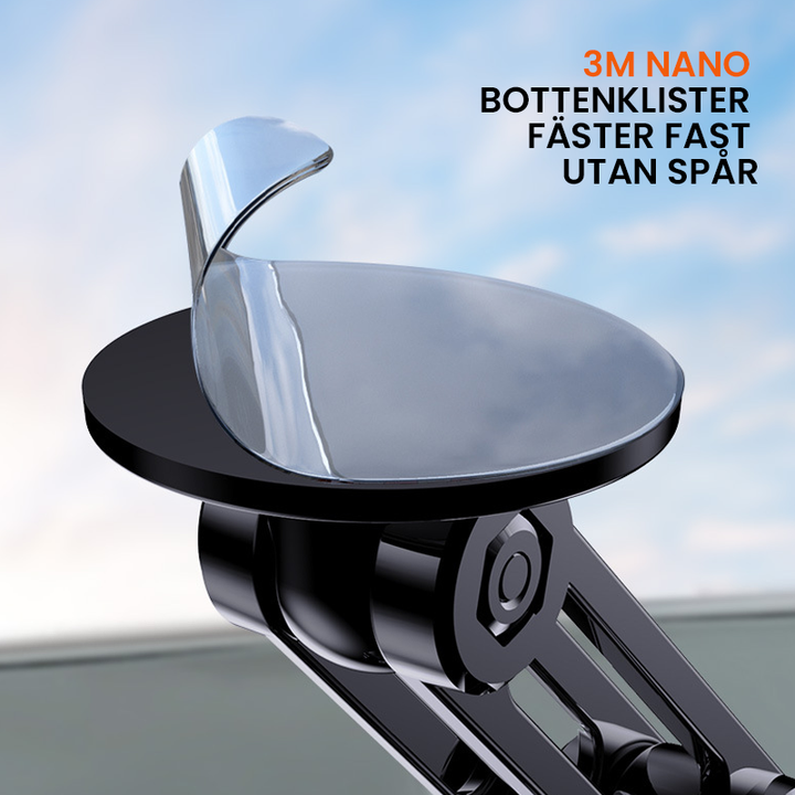 Universal 360° biltelefonhållare, magnetiskt fäste, stilren design, säker montering, zinklegering, smartphone kompatibel.