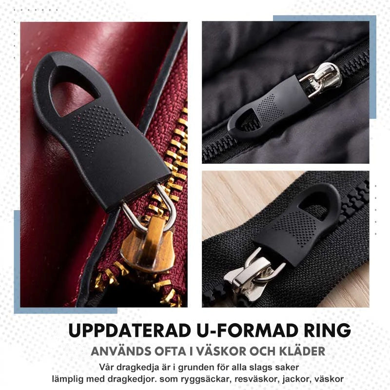 Universal avtagbar dragkedjelås i metall och plast, svart och brunt, passar olika storlekar för väskor och jackor.