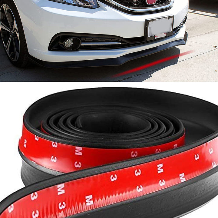 "Universal bilstötfångare gummiförlängning i flexibelt material, ger racingstil och skyddar mot repor, svart färg."