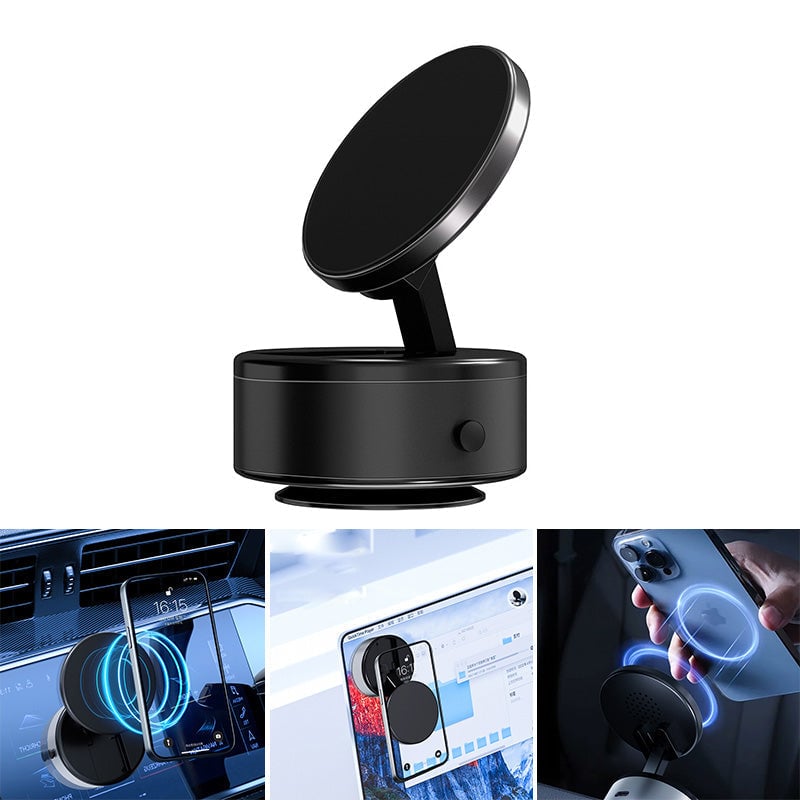 "Universal magnetisk bilfäste med stark magnet, svart design. Justerbar, passar flesta smartphones. Perfekt för handsfree-anv