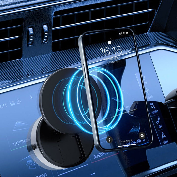 "Universal magnetisk bilfäste med stark magnet, svart design. Justerbar, passar flesta smartphones. Perfekt för handsfree-anv