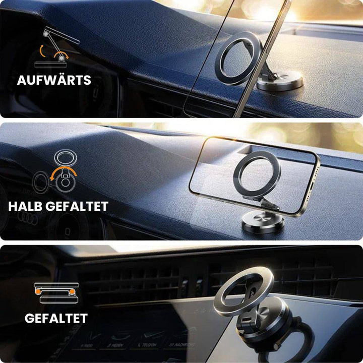 Lättmonterad magnetisk bilhållare för smartphone. Ger stadigt grepp i bilens interiör.