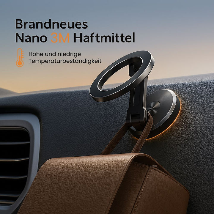 Universal svart magnetisk mobilhållare, för alla smartphones i bilen. Kompakt design.