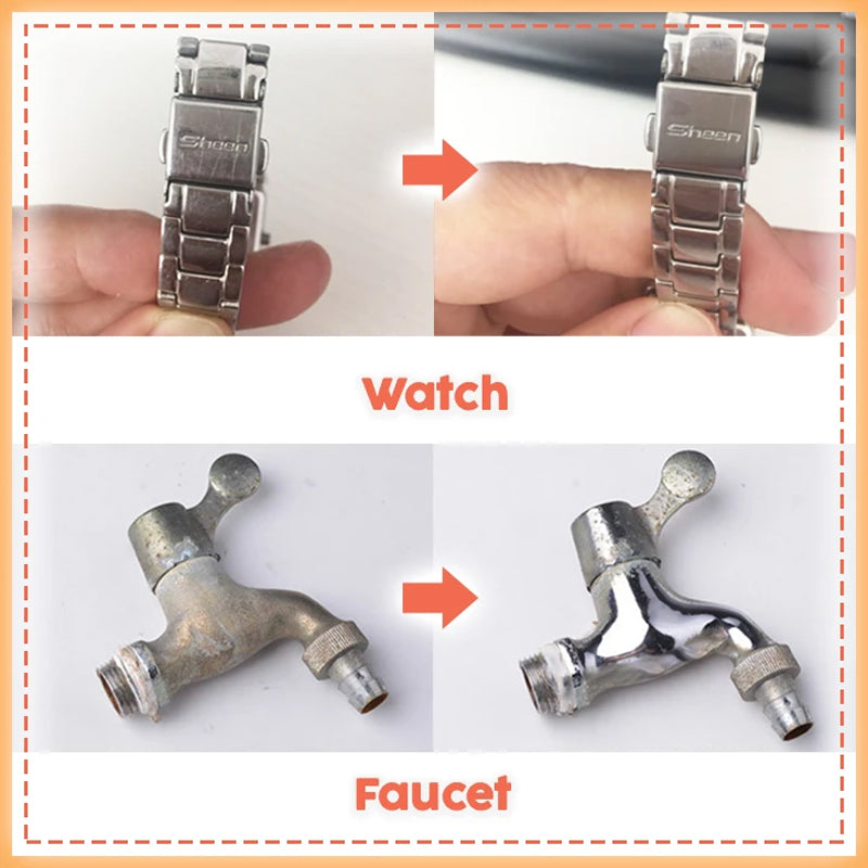 "Universal metallputs kräm för glansig yta, effektivt mot smuts och repor, lämplig för olika metaller, vit kräm i tub."