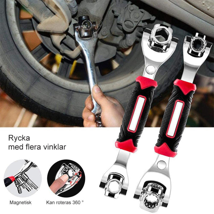 "Universal Socket Skiftnyckel 52 i 1 i kromvanadiumstål med ergonomiskt gummihandtag och anpassningsbar storlek"