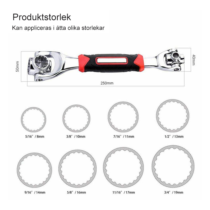 "Universal Socket Skiftnyckel 52 i 1 i kromvanadiumstål med ergonomiskt gummihandtag och anpassningsbar storlek"