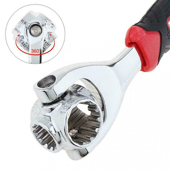 "Universal Socket Skiftnyckel 52 i 1 i kromvanadiumstål med ergonomiskt gummihandtag och anpassningsbar storlek"