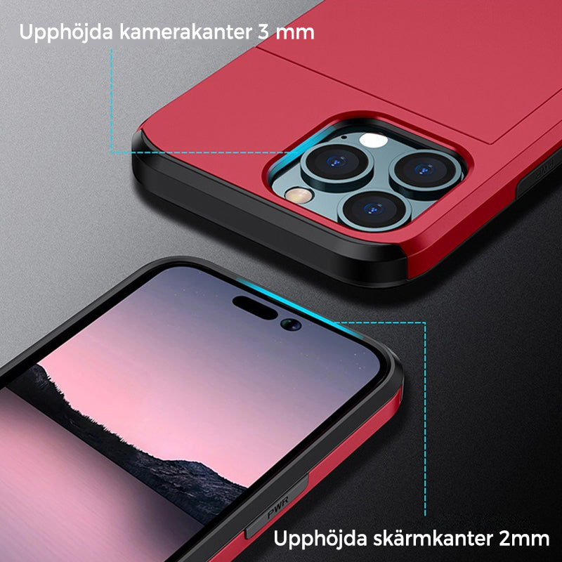 "Universal telefonfodral med plånbok, stilren design, stötskydd. Passar flera iPhone-modeller, flera färgval tillgängliga."