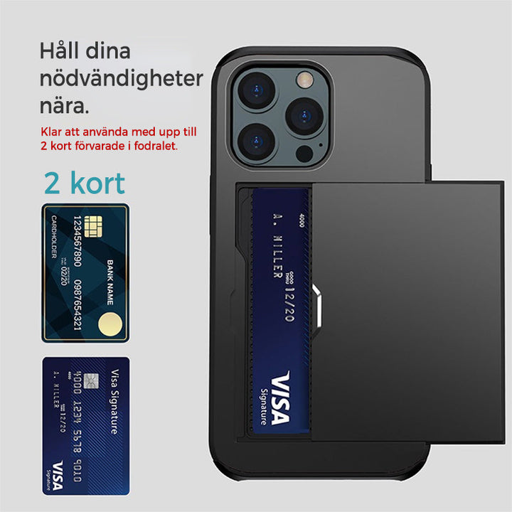 "Universal telefonfodral med plånbok, stilren design, stötskydd. Passar flera iPhone-modeller, flera färgval tillgängliga."