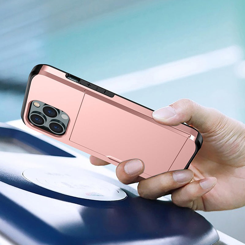 "Universal telefonfodral med plånbok, stilren design, stötskydd. Passar flera iPhone-modeller, flera färgval tillgängliga."