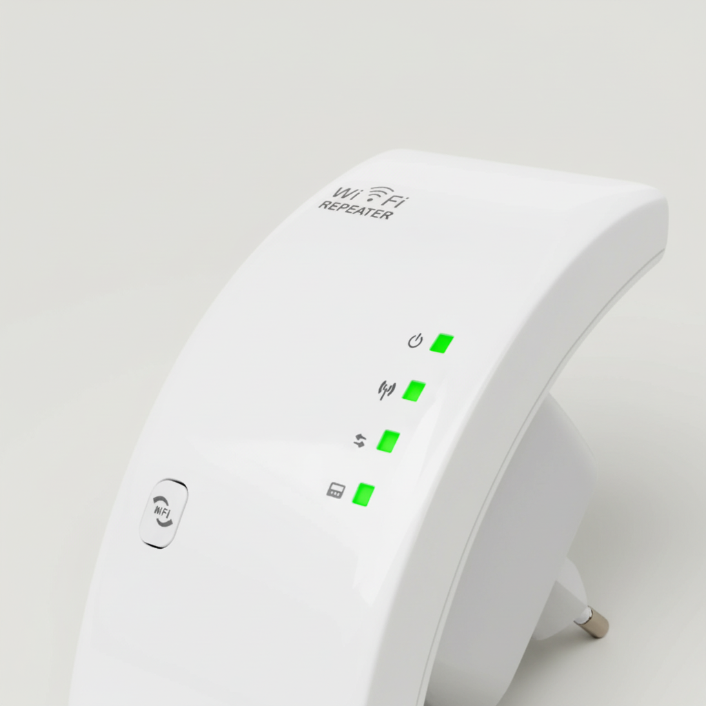 Räckviddsförlängare NetBoost med WPS. Förstärker WiFi-signalen för snabbare och stabilare internetuppkoppling.