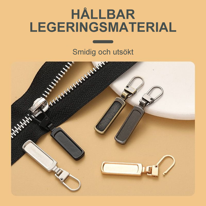 "Universalt avtagbart metallhandtag för dragkedjor, silver, perfekt för kläder och väskor, rektangulärt, robust design."