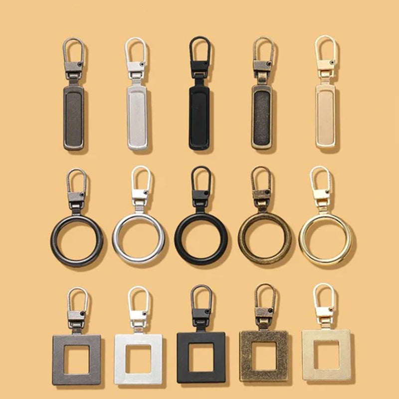 "Universalt avtagbart metallhandtag för dragkedjor, silver, perfekt för kläder och väskor, rektangulärt, robust design."