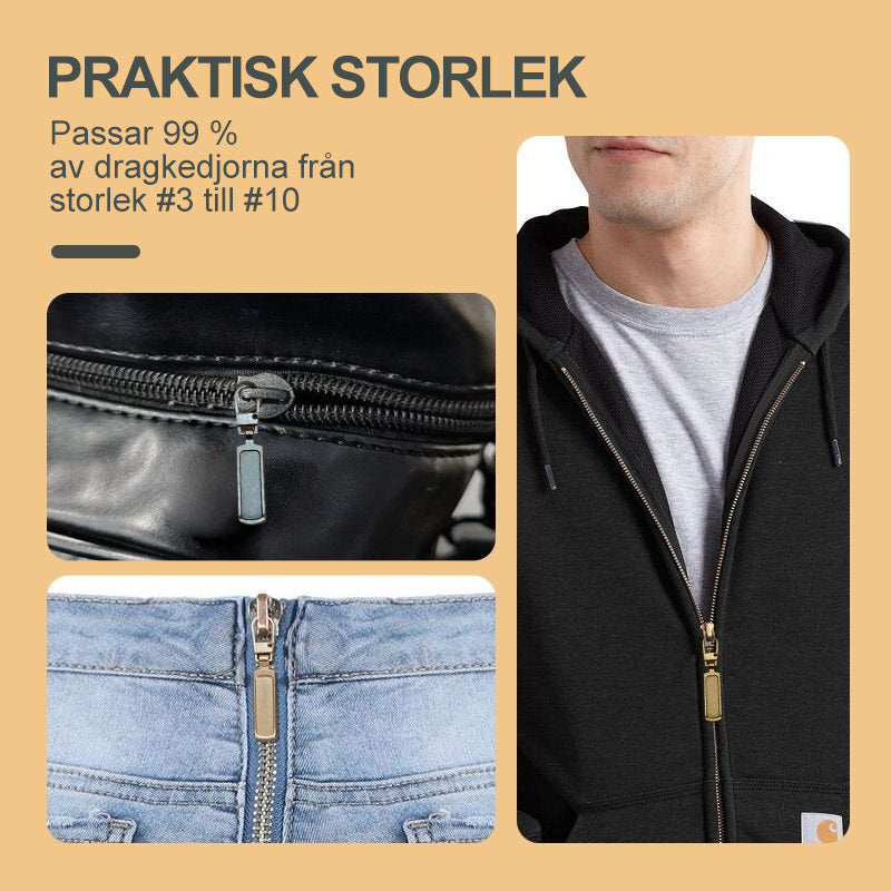 "Universalt avtagbart metallhandtag för dragkedjor, silver, perfekt för kläder och väskor, rektangulärt, robust design."