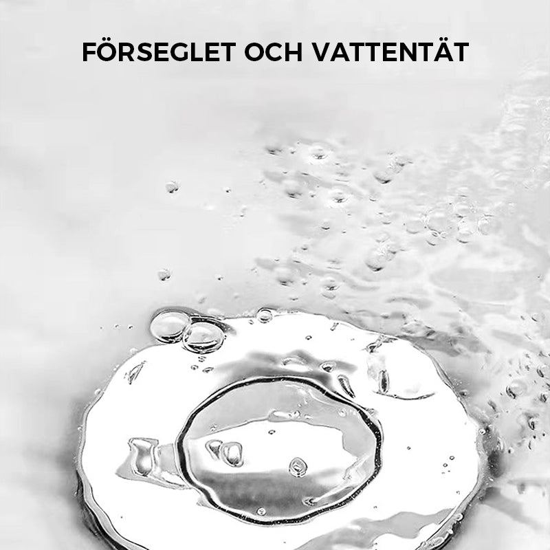 "Universell badrumsavloppspropp i elegant mässing och stål med tryckknapp, silikonringar för säker passform mot smuts."