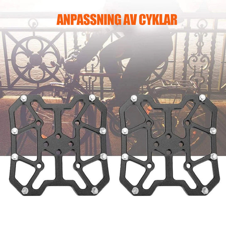 "Universell clipless pedalplattform i aluminium för cyklar, lätt och hållbar, finns i flera färger för enkel cykling."