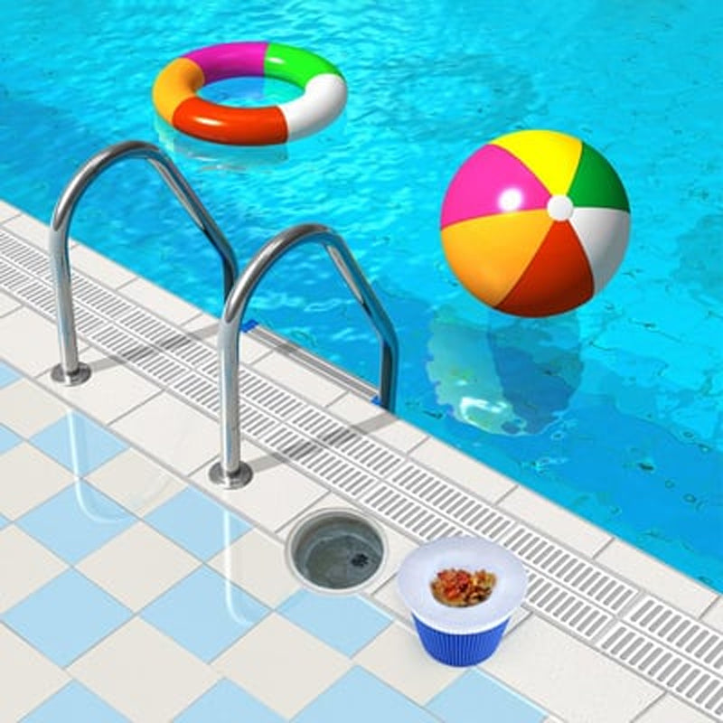 "Universell filterstrumpa vit nylon för pool, fångar skräp, passar flesta korgar. Enkelt poolunderhåll och skydd."