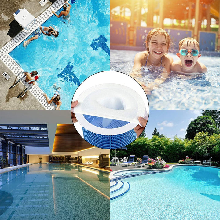 "Universell filterstrumpa vit nylon för pool, fångar skräp, passar flesta korgar. Enkelt poolunderhåll och skydd."