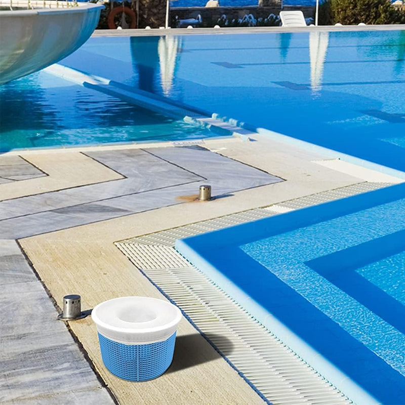 "Universell filterstrumpa vit nylon för pool, fångar skräp, passar flesta korgar. Enkelt poolunderhåll och skydd."
