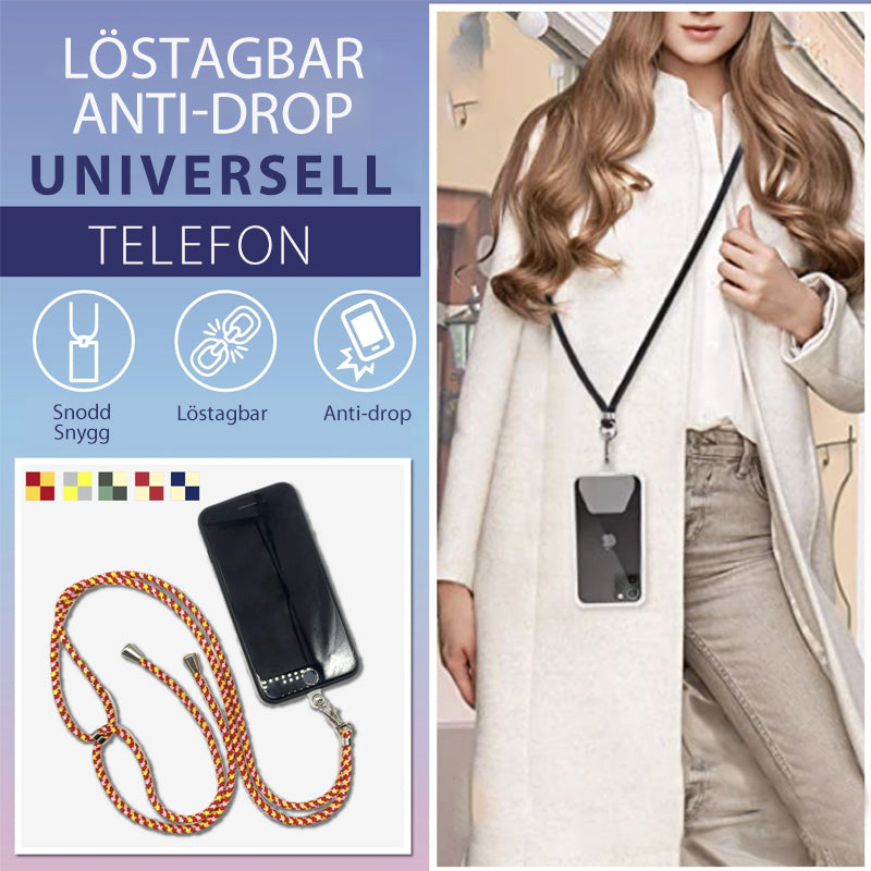 Universell löstagbar telefonrem i nylon och metall, justerbar, grå färg, hållbar, ger säkerhet och bekvämlighet.