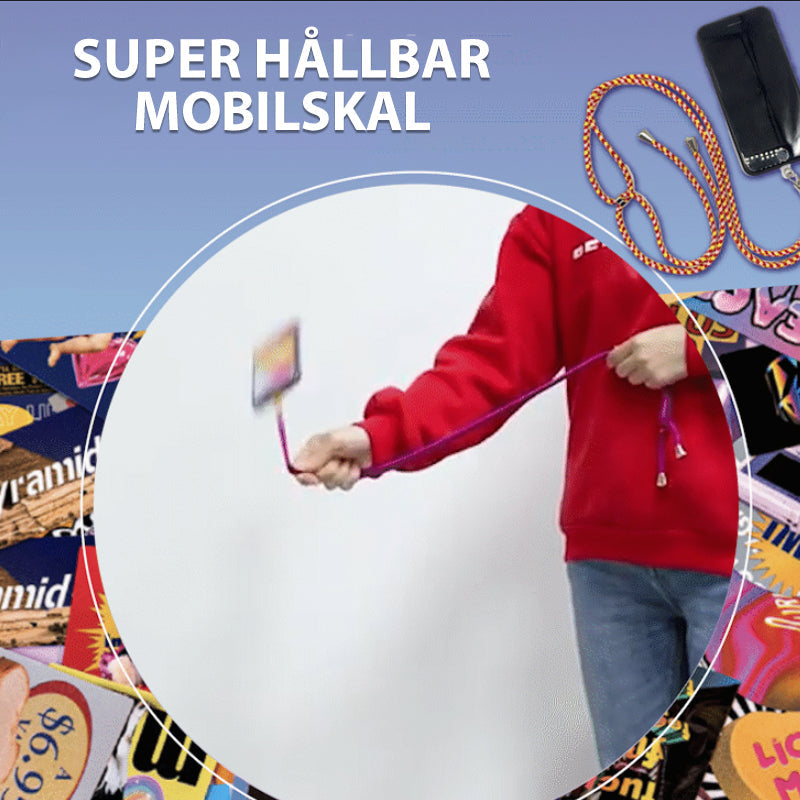 Universell löstagbar telefonrem i nylon och metall, justerbar, grå färg, hållbar, ger säkerhet och bekvämlighet.