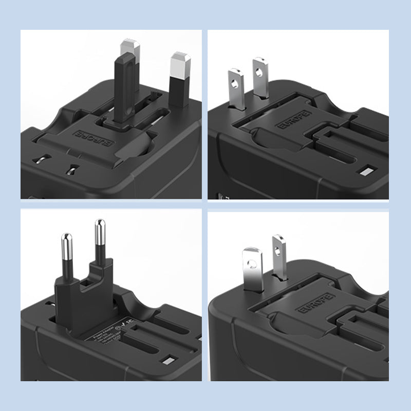 "Universell reseadapter med dubbla USB-portar i flera färger, kompakt design för resa, ladda enheter var som helst."