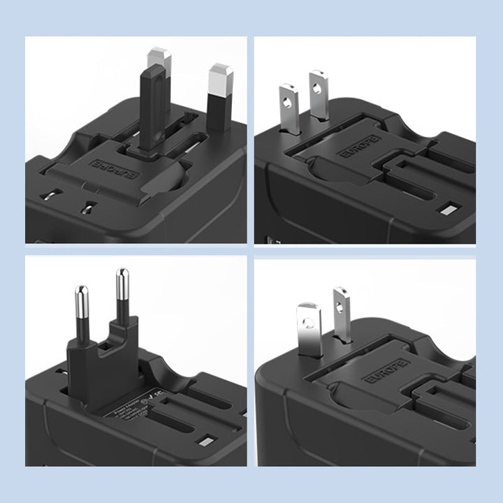"Universell reseadapter med dubbla USB-portar i flera färger, kompakt design för resa, ladda enheter var som helst."