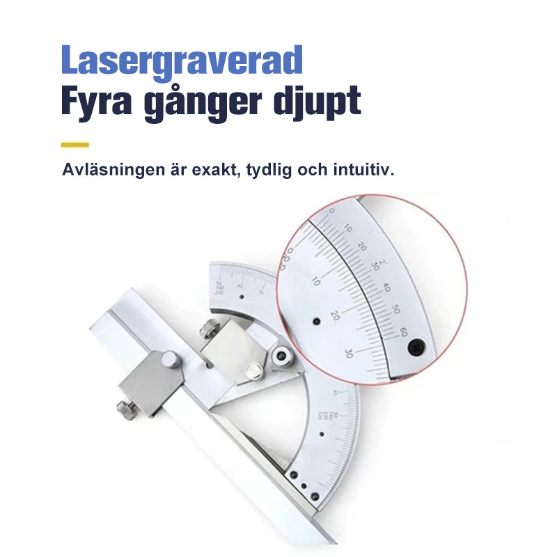 "Universell vinkellinjal av stål för exakta mätningar 0-320 grader, tåligt kolstål med kromfinish, lättläst skala."